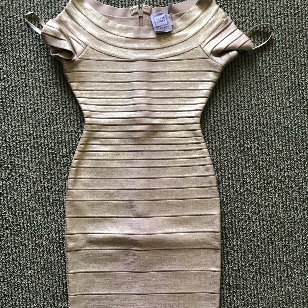 Herve leger gold rose dress size XS